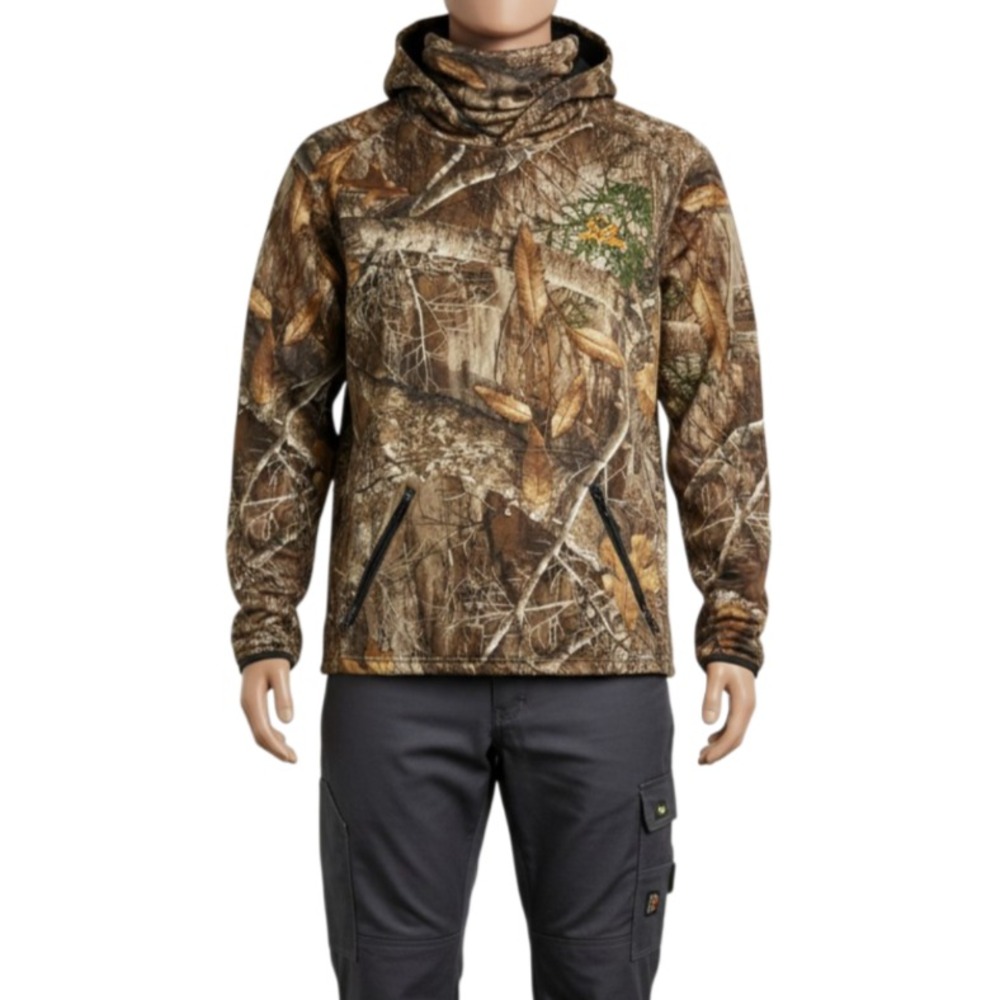 REALTREE Men's Edge Camo Tech Hoodie Pullover w/ Built-In Neck Gaiter Sz M 38-40